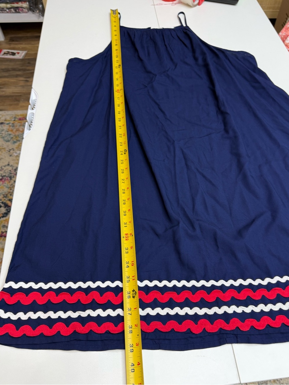 crown & ivy Navy Spaghetti-Strap Dress with Red and White Chevron Hem size XL - Picture 6 of 9